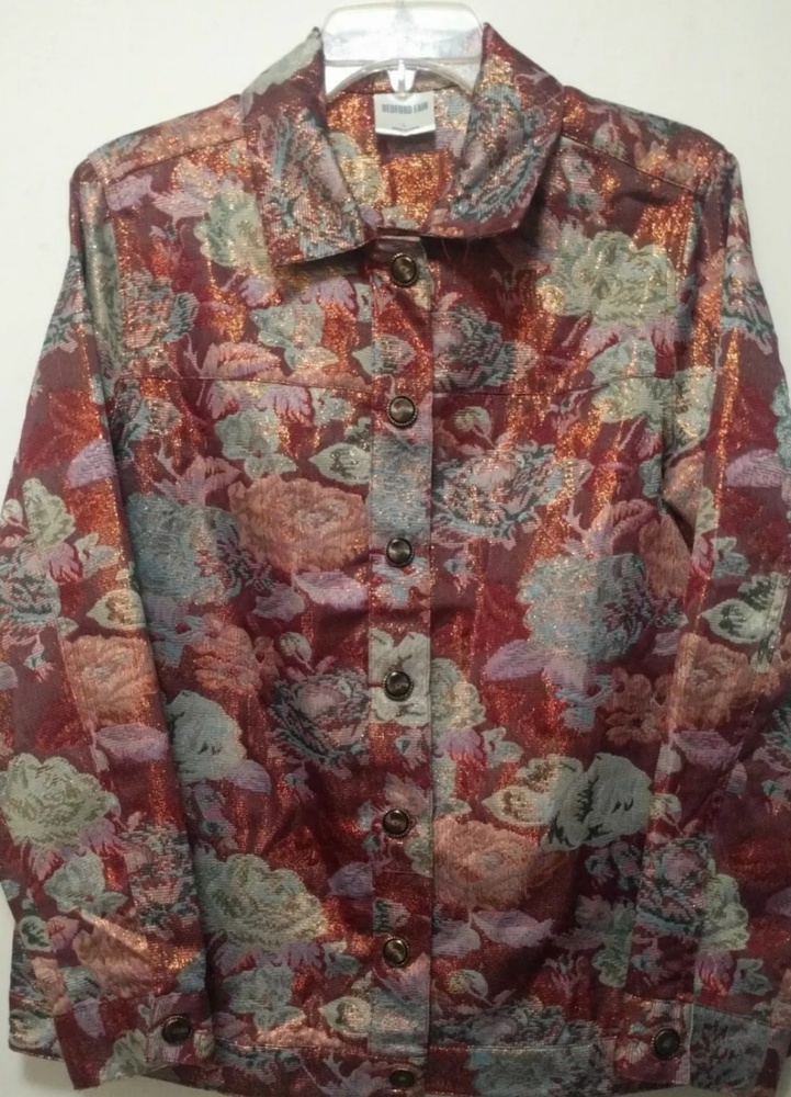 Bedford Fair Bronze Metallic Floral Blazer Size L